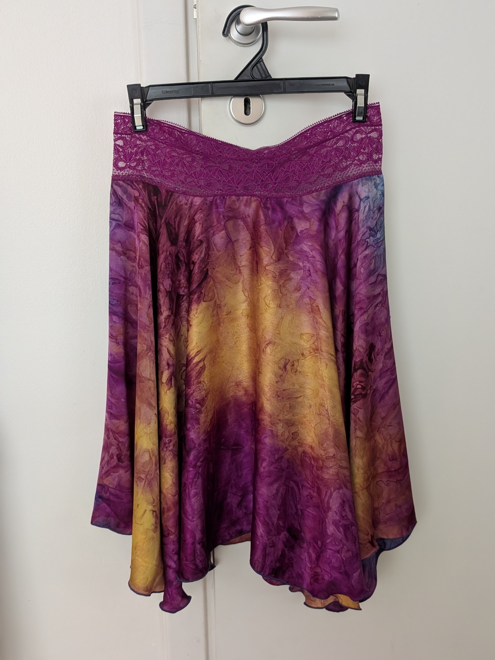Purple & Gold Tie-Dye Lace-Waist Swing Skirt